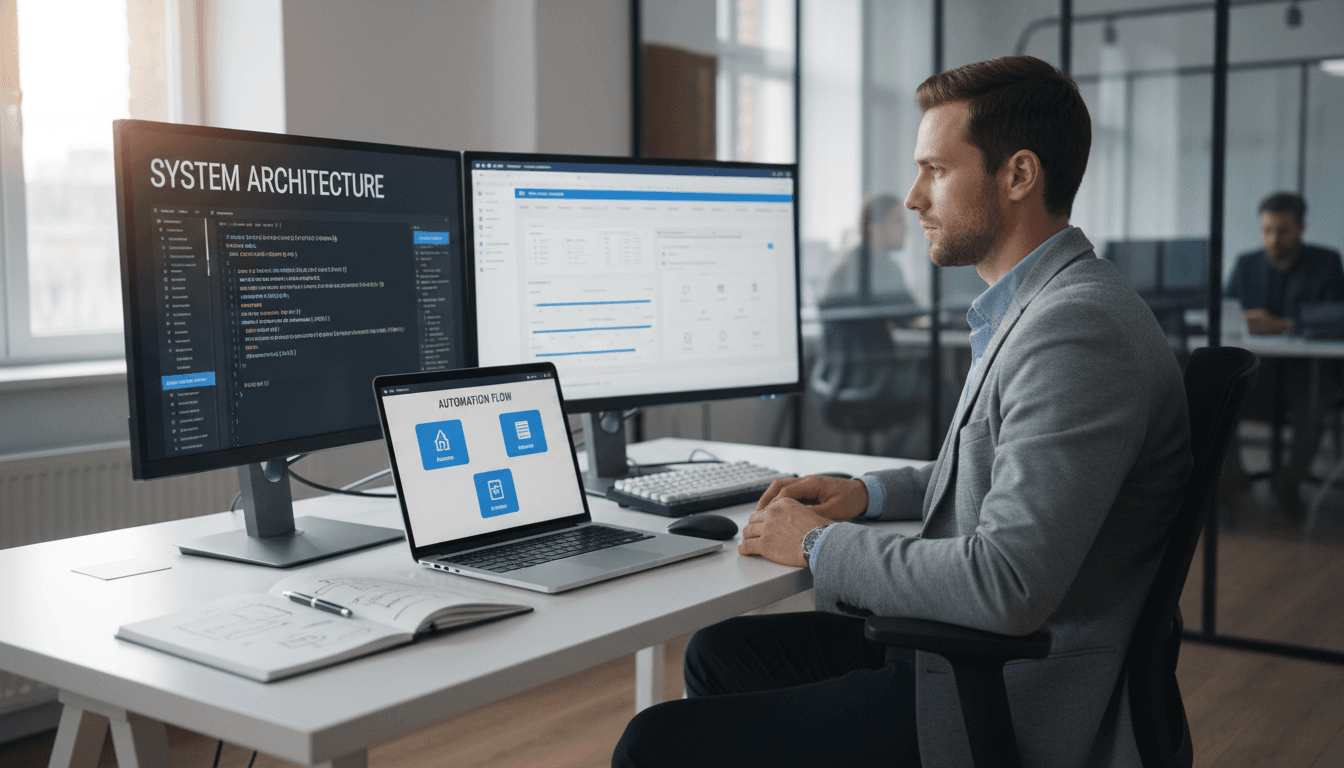 Professionnel travaillant sur des projets de transformation digitale avec outils IA
